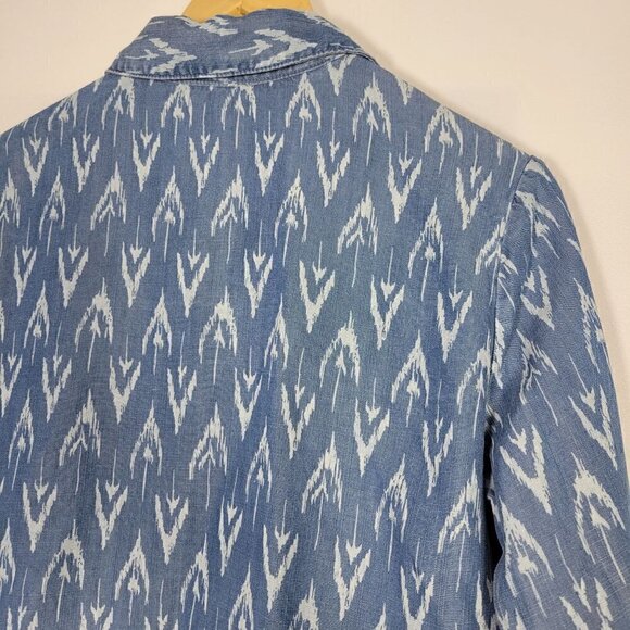 Velvet Heart Women's Chambray Button Down Denim Top With White Pattern Size M - Picture 8 of 13